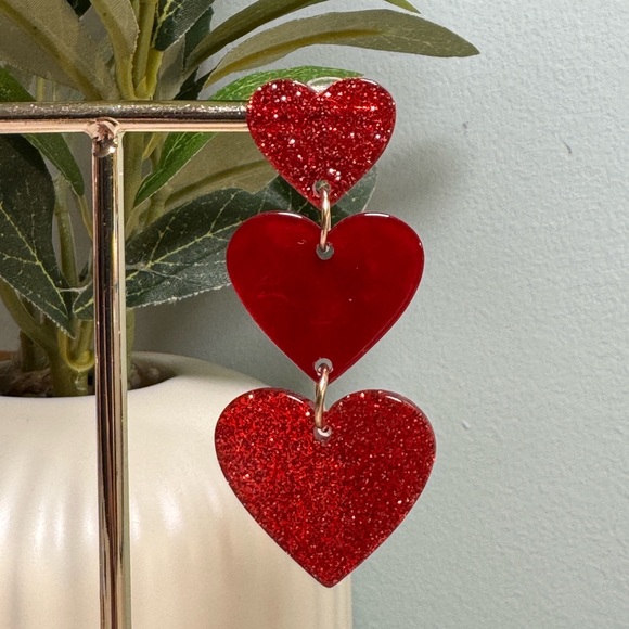 Red Heart Dangle Earrings - Picture 6 of 7